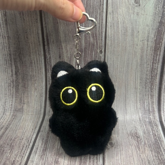 LAST 2❣️🐈‍⬛NEW Black Cat Bag Charm/ Keychain Plush Fuzzy Eyes Kawaii Cute Kitty - Picture 4 of 15
